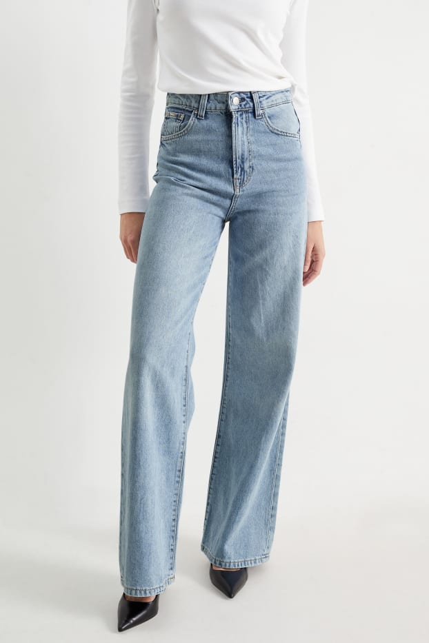 Dames - Wide leg jeans - high waist - jeanslichtblauw
