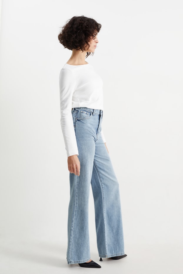 Dames - Wide leg jeans - high waist - jeanslichtblauw