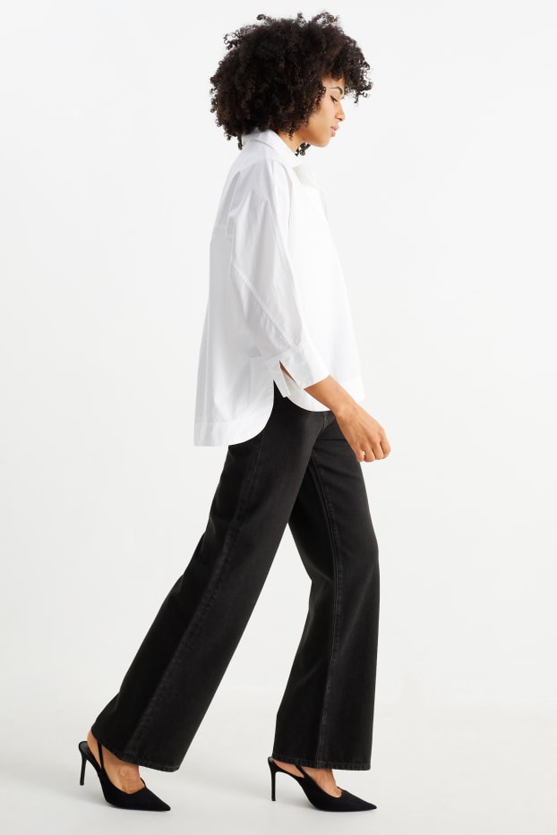Women - Wide leg jeans - high waist - denim-dark gray