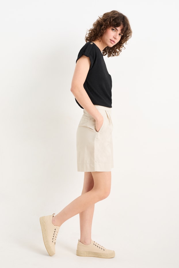 Femmes - Short - high waist - beige clair