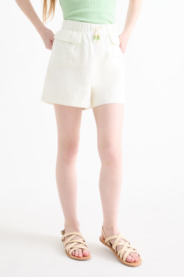 Kinderen: meisjes - Shorts - linnenmix - crème wit