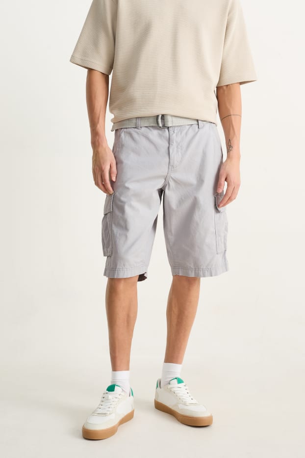 Hommes - Short cargo avec ceinture - gris clair
