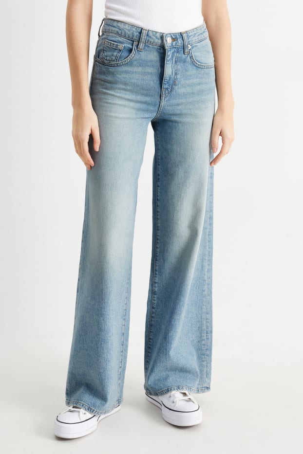Damen - Wide Leg Jeans - Mid Waist - helljeansblau