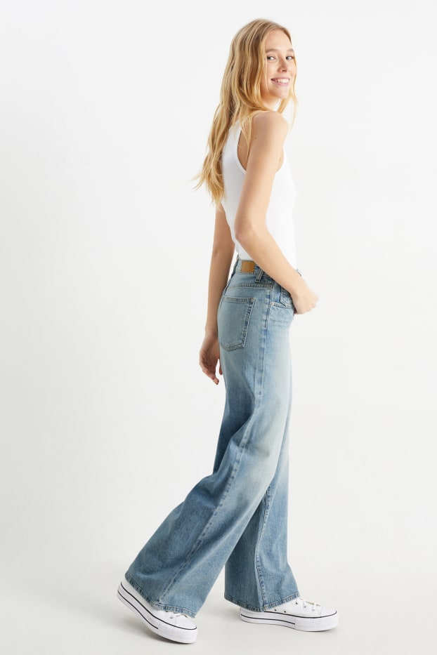 Damen - Wide Leg Jeans - Mid Waist - helljeansblau