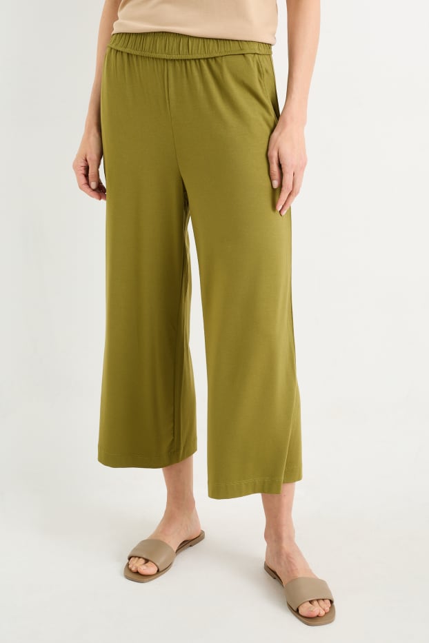 Dames - Basic jersey broek - straight fit - donkergroen
