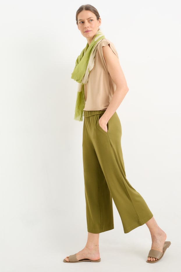 Dames - Basic jersey broek - straight fit - donkergroen