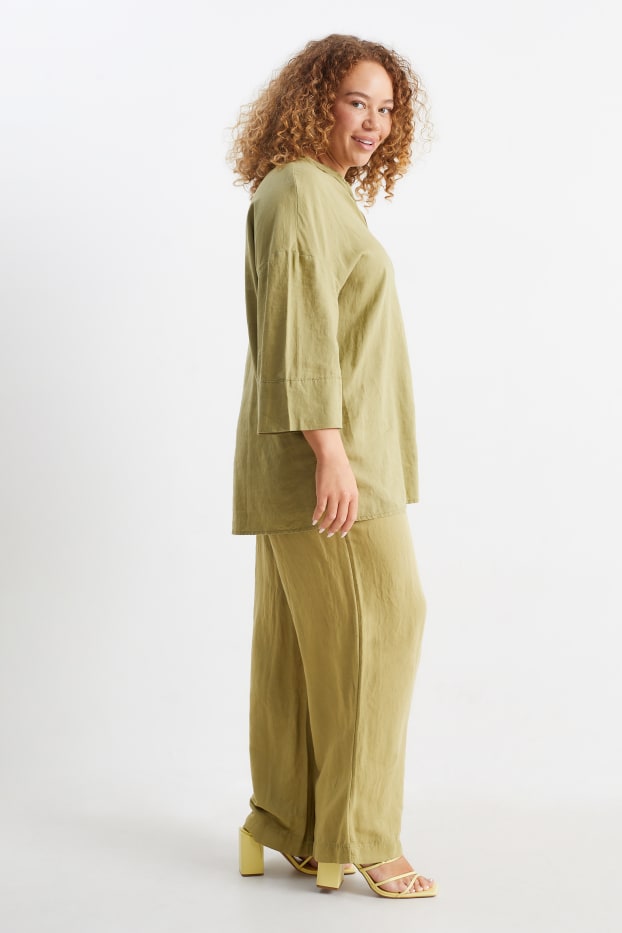 Damen - Stoffhose - Mid Waist - Wide Leg - Leinen-Mix - senfgelb