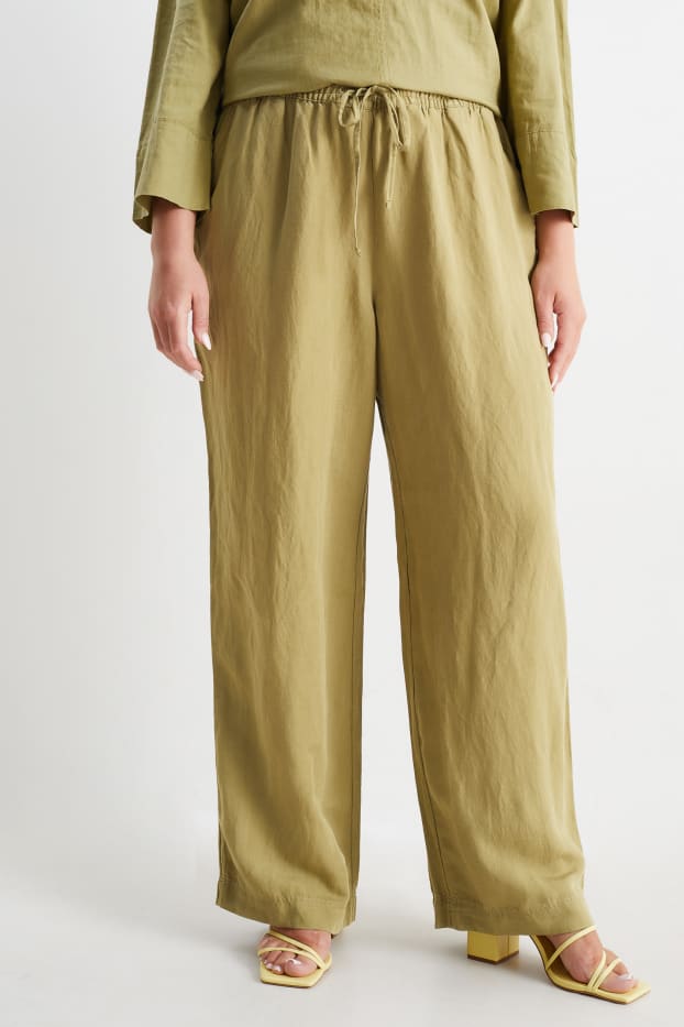 Damen - Stoffhose - Mid Waist - Wide Leg - Leinen-Mix - senfgelb