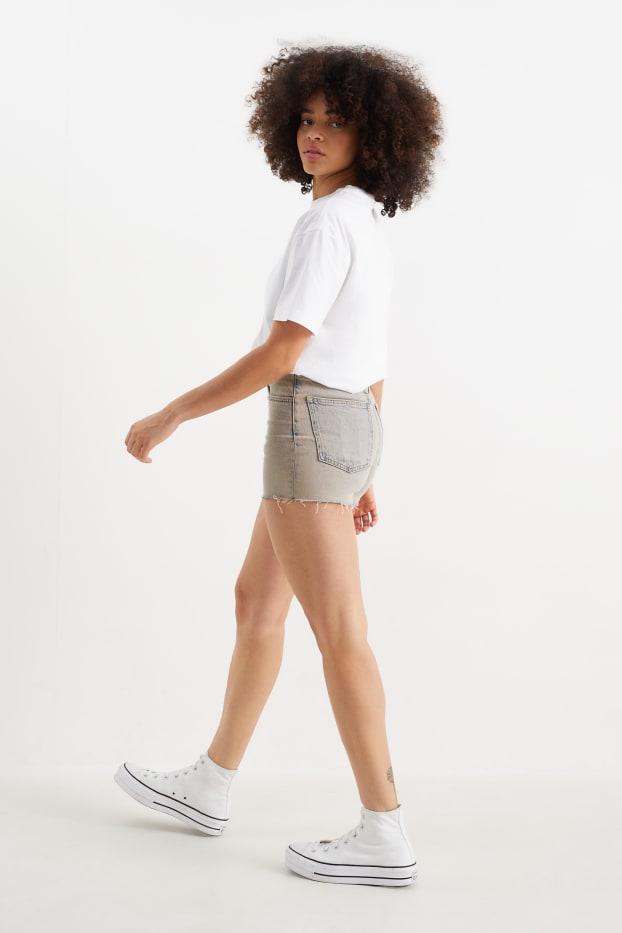 Damen - Jeans-Shorts - High Waist - helljeansgrau