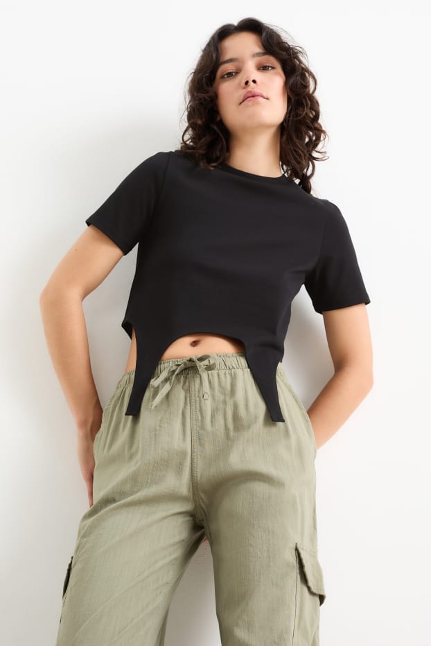 Damen - Crop T-Shirt - schwarz