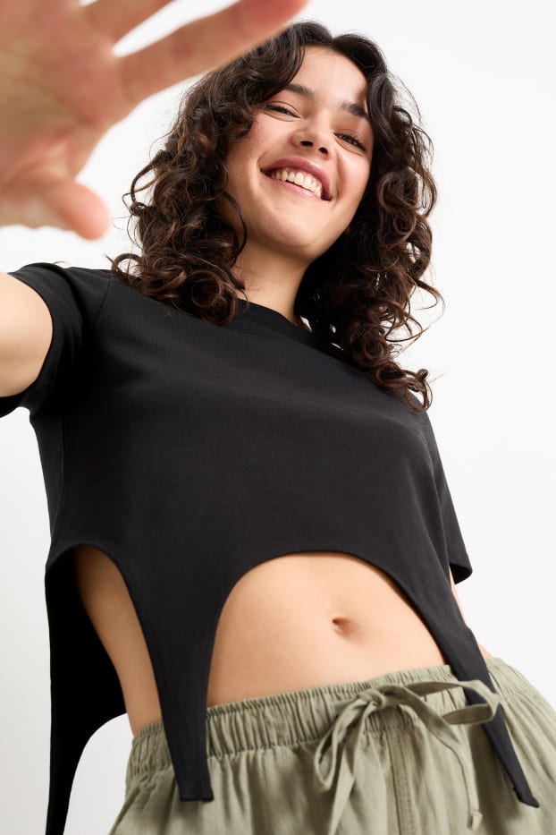 Damen - Crop T-Shirt - schwarz