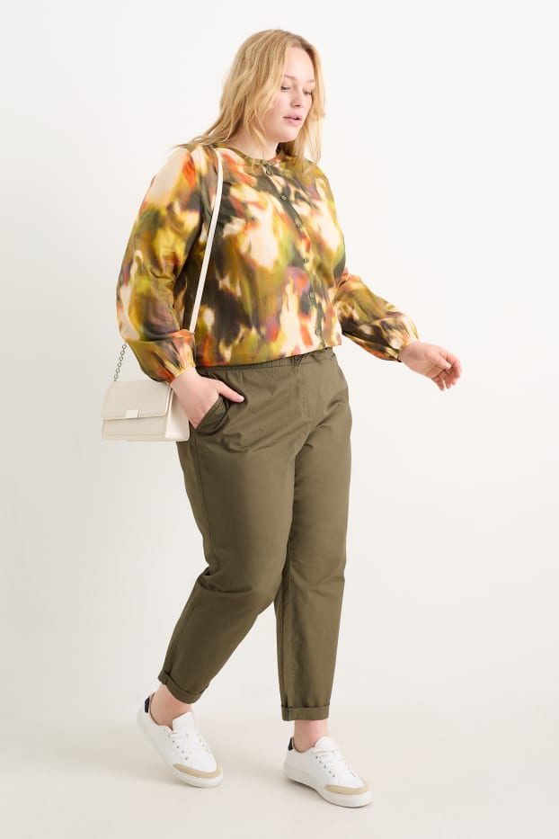 Women - Cloth trousers - mid-rise waist - tapered fit - dark green
