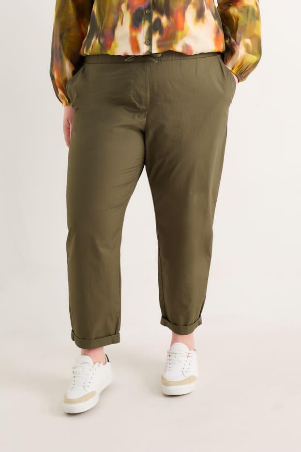 Women - Cloth trousers - mid-rise waist - tapered fit - dark green