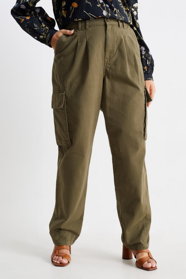 Damen - Cargohose - Mid Waist - Straight Fit - khaki