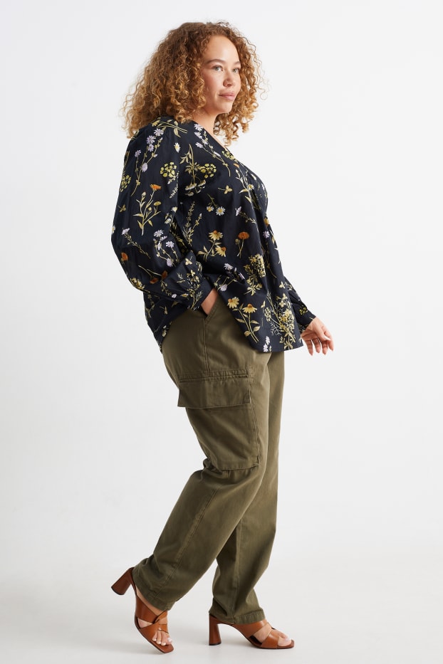 Damen - Cargohose - Mid Waist - Straight Fit - khaki