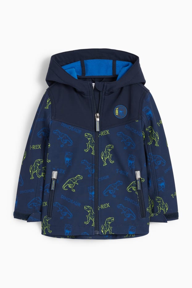 Enfants garçons - Dinosaure - veste à coquille souple avec capuche - étanche - bleu foncé