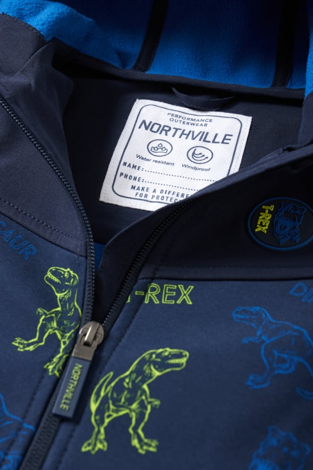 Enfants garçons - Dinosaure - veste à coquille souple avec capuche - étanche - bleu foncé