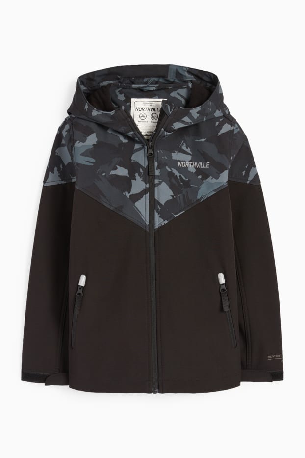 Bambini - Giacca softshell con cappuccio - impermeabile - fantasia - nero