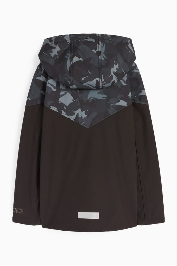 Bambini - Giacca softshell con cappuccio - impermeabile - fantasia - nero