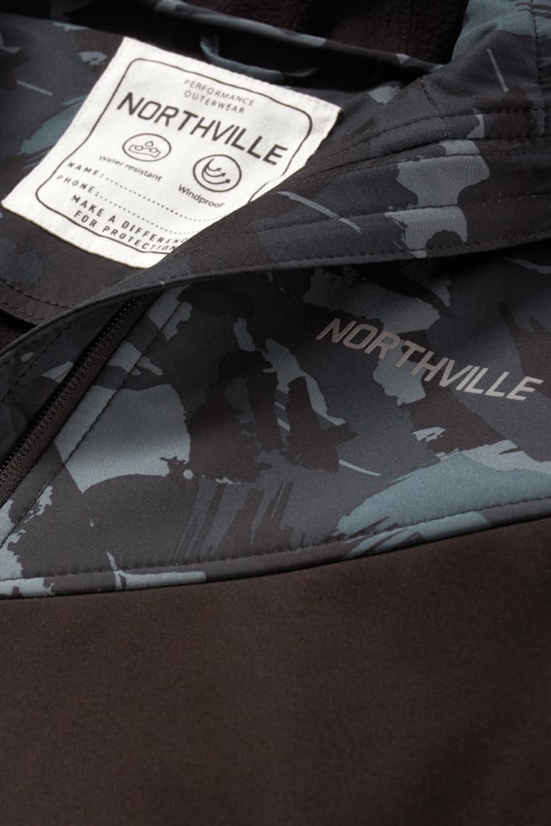 Bambini - Giacca softshell con cappuccio - impermeabile - fantasia - nero