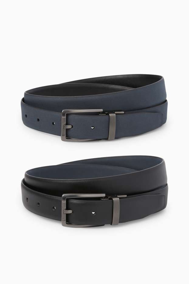 Uomo - Cintura double-face - similpelle - blu scuro