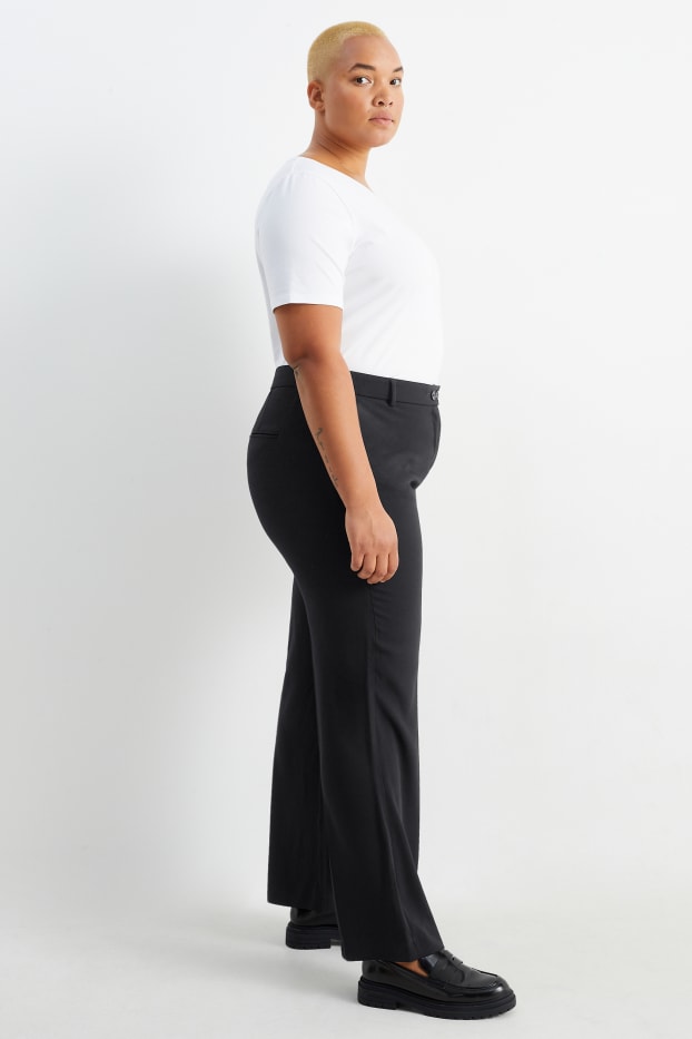 Femmes - Pantalon de toile - mid waist - straight fit - noir