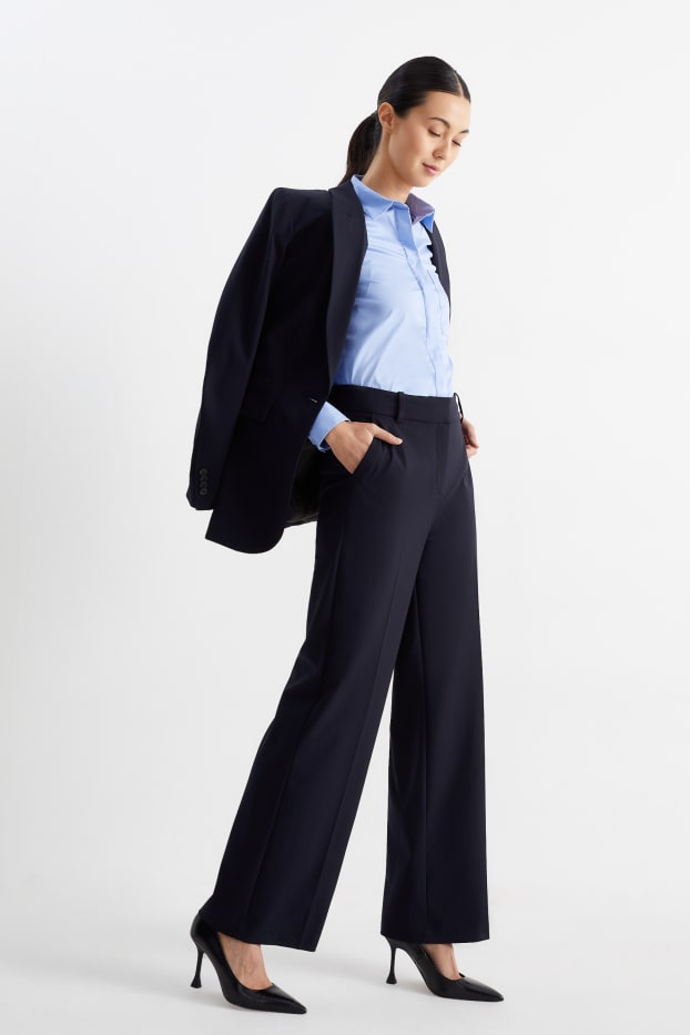 Dámské - Business kalhoty - high waist - wide leg - Mix & Match - tmavomodrá