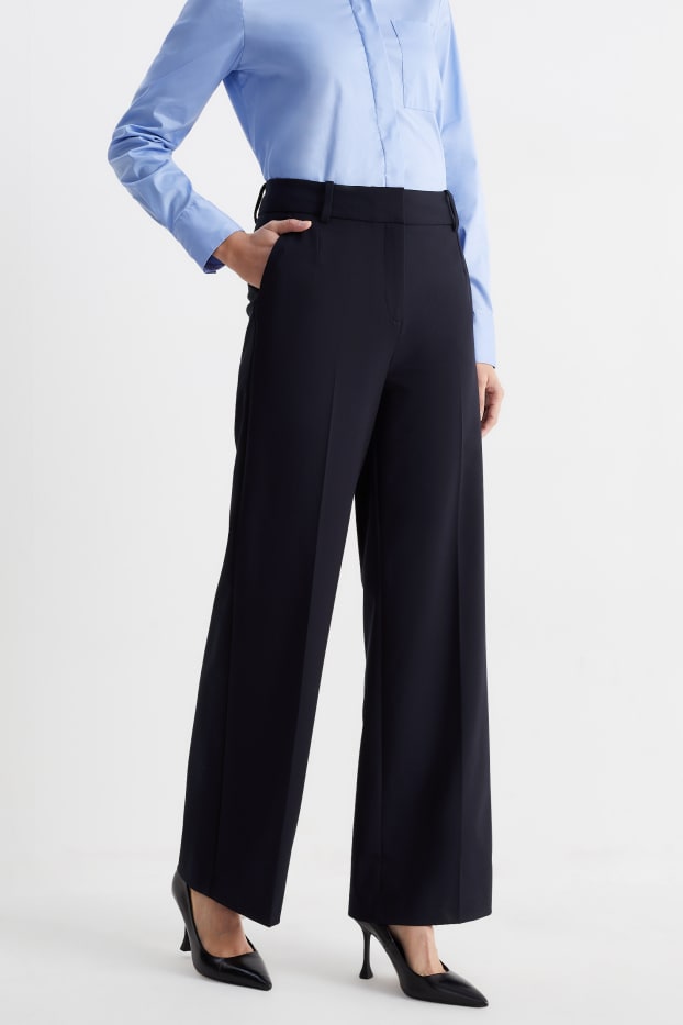 Dámské - Business kalhoty - high waist - wide leg - Mix & Match - tmavomodrá