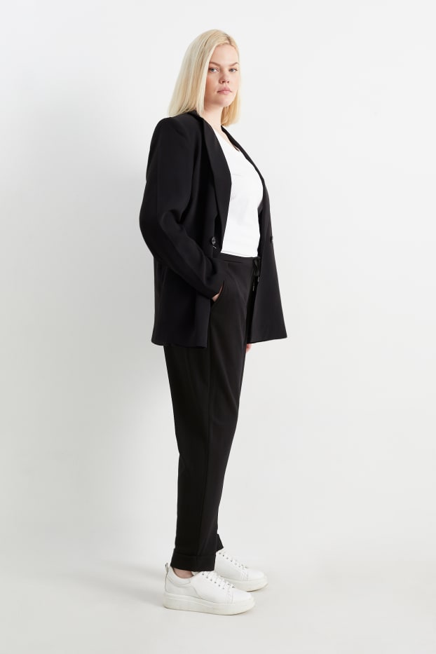 Damen - Stoffhose - Mid Waist - Tapered Fit - schwarz