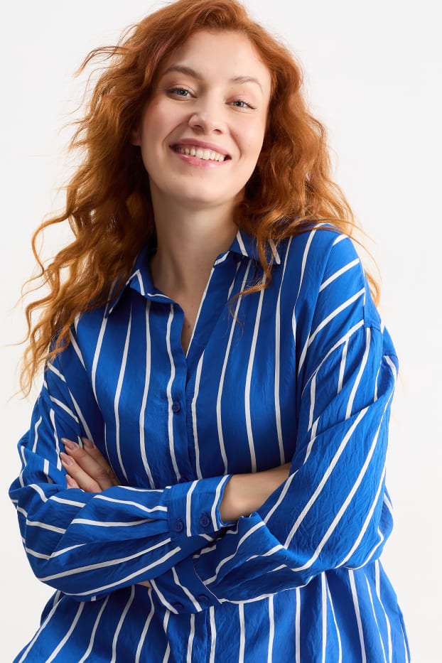 Damen - Bluse - gestreift - dunkelblau