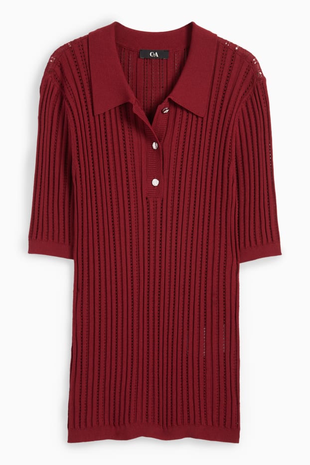 Damen - Strickpullover - kurzarm - dunkelrot