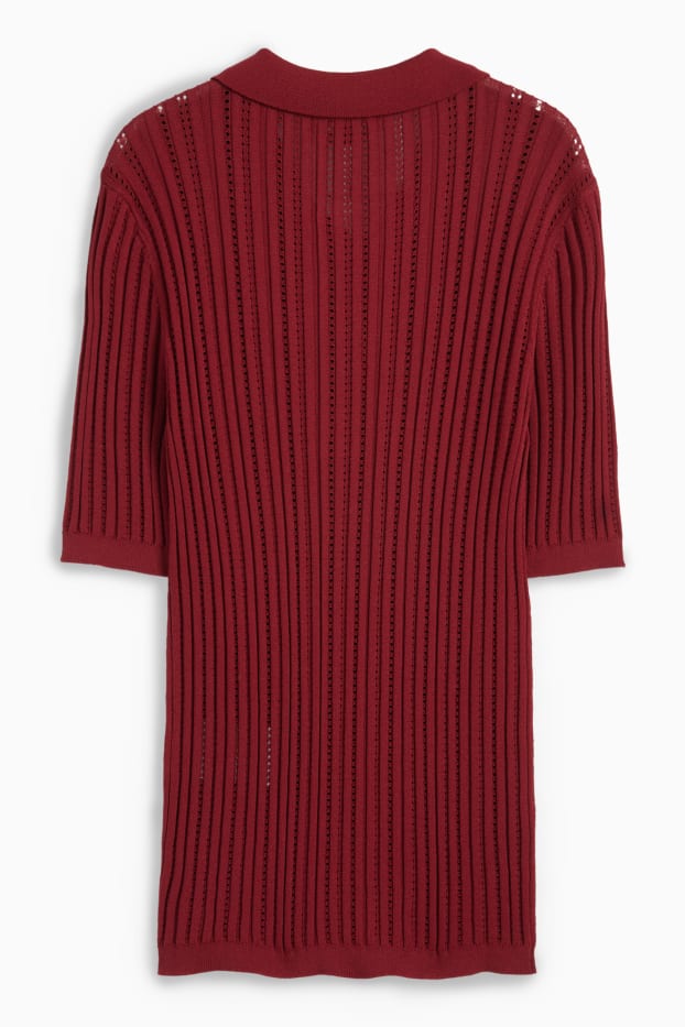 Damen - Strickpullover - kurzarm - dunkelrot