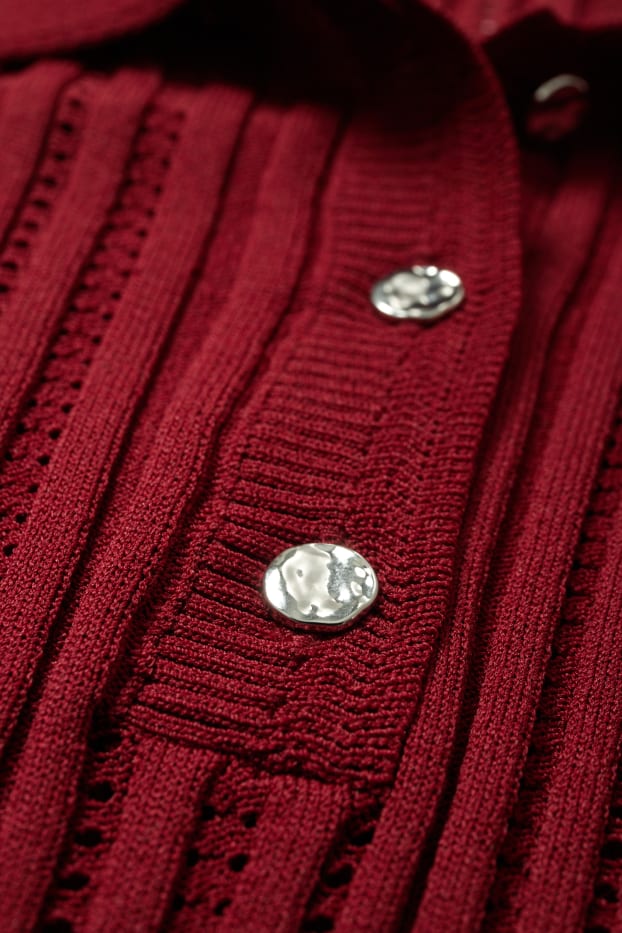 Damen - Strickpullover - kurzarm - dunkelrot