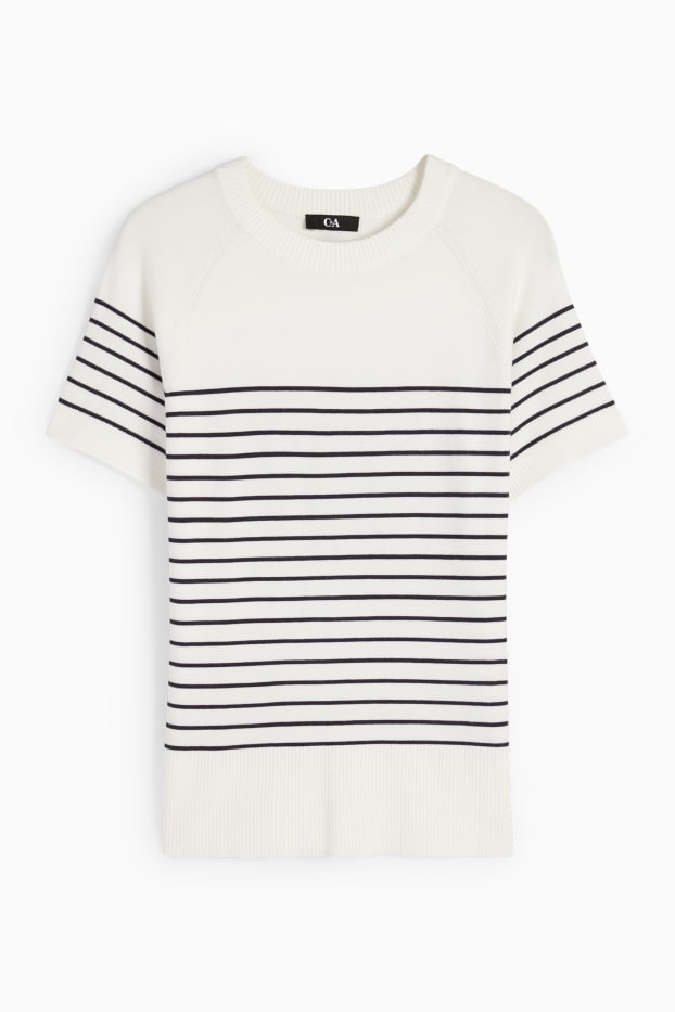 Damen - Strickpullover - kurzarm - gestreift - dunkelblau