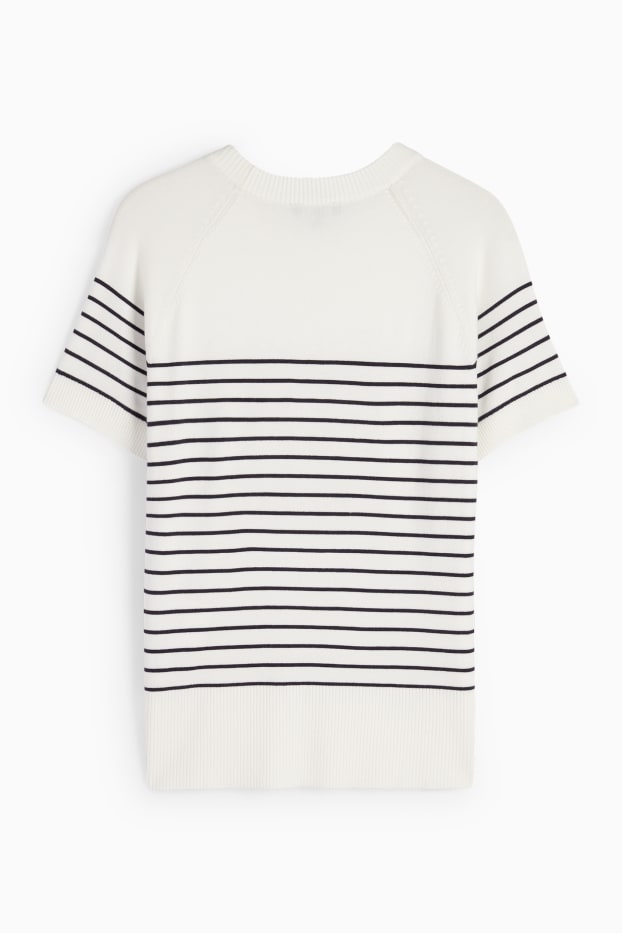 Damen - Strickpullover - kurzarm - gestreift - dunkelblau