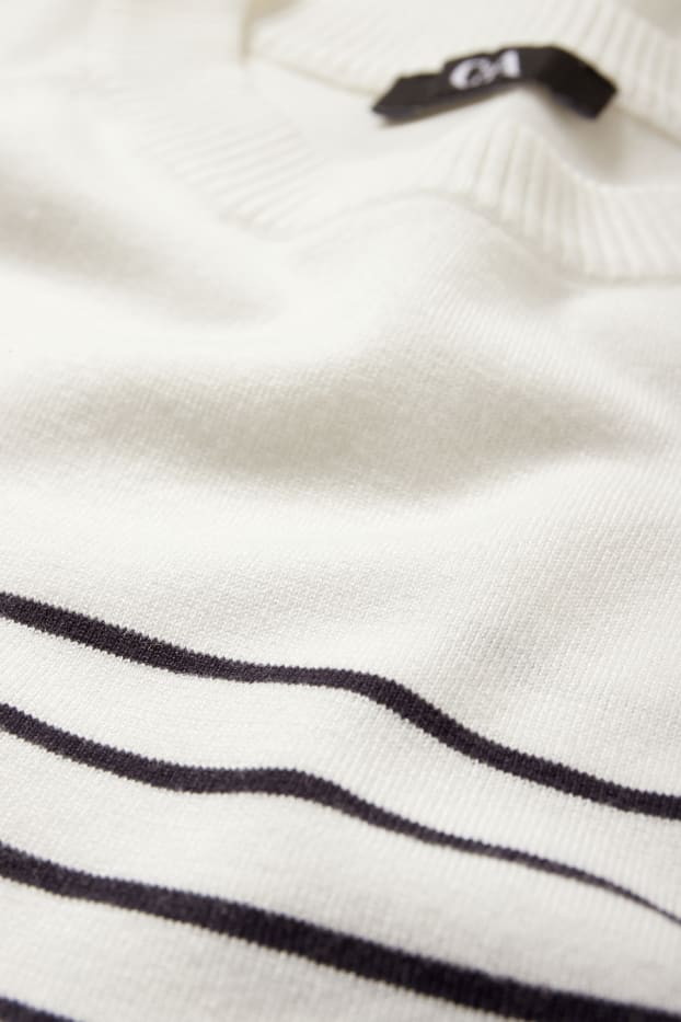 Damen - Strickpullover - kurzarm - gestreift - dunkelblau