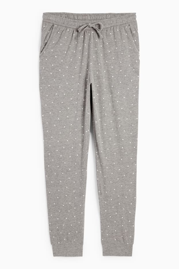 Damen - Pyjamahose - gepunktet - grau