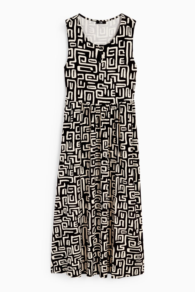 Dona - Vestit de viscosa bàsic - estampat - negre/beix