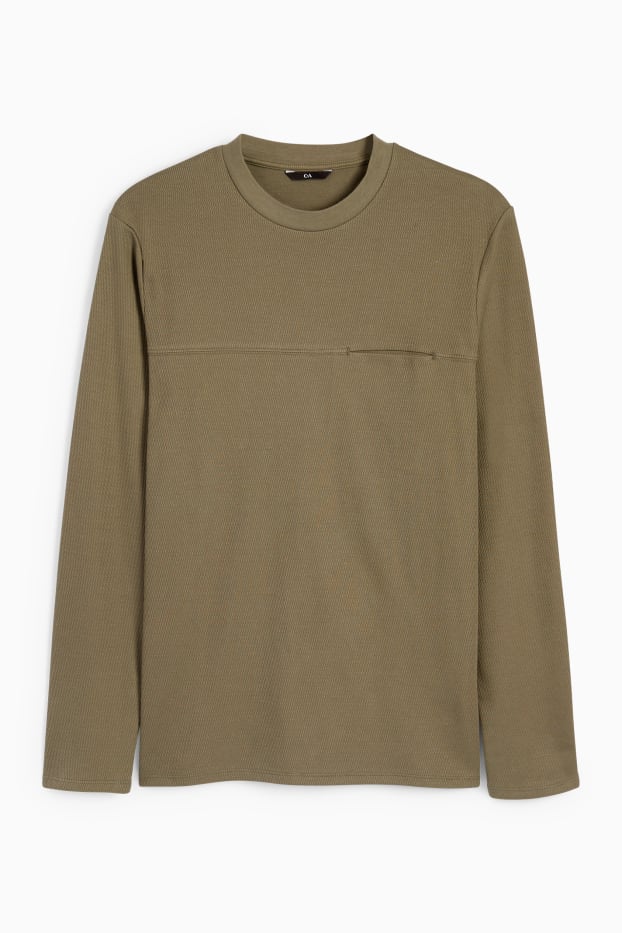 Herren - Langarmshirt - strukturiert - dunkelgrün