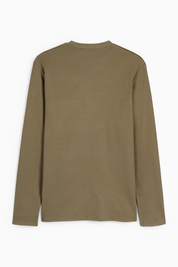 Herren - Langarmshirt - strukturiert - dunkelgrün