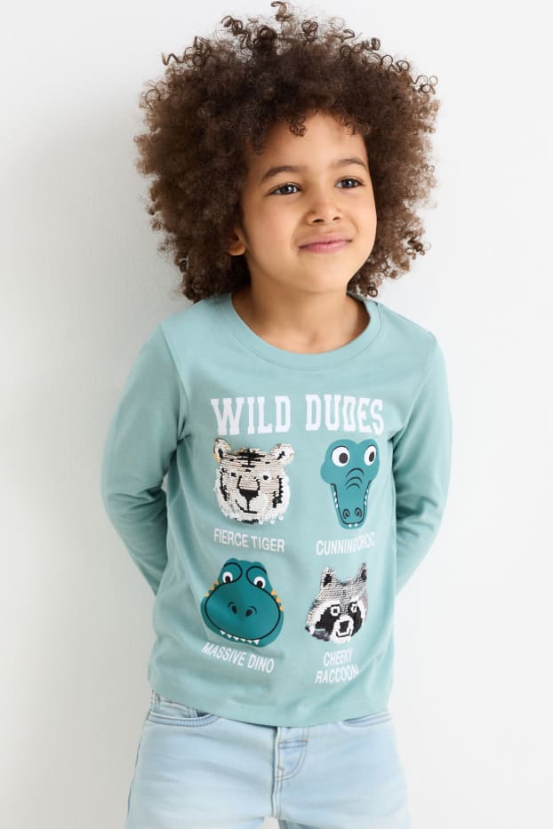 Kinder Jungen - Tiere - Langarmshirt - hellblau