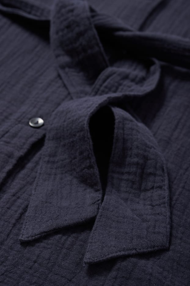 Donna - Vestito a camicia in mussola - blu scuro