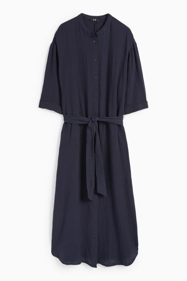 Donna - Vestito a camicia in mussola - blu scuro