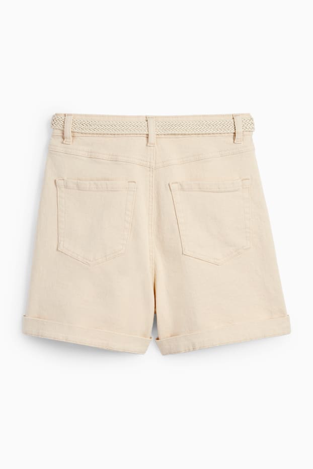 Dames - Shorts met riem - mid waist - licht beige