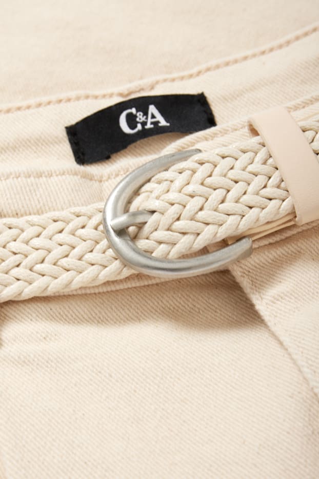Dames - Shorts met riem - mid waist - licht beige