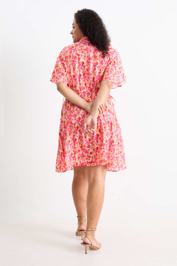 Dona - Vestit camiser - de flors - taronja