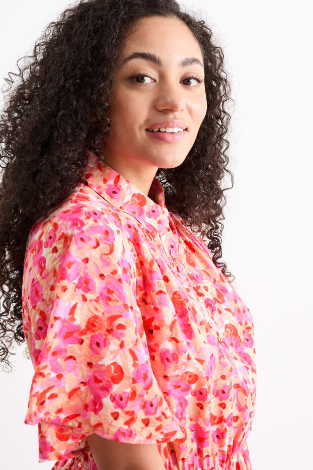 Dona - Vestit camiser - de flors - taronja