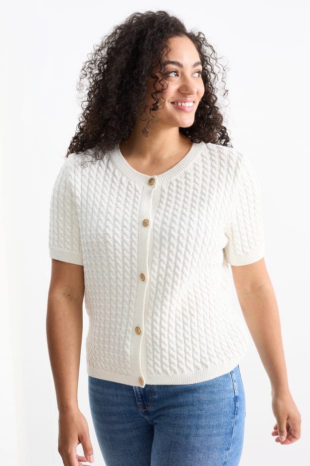Femmes - Gilet en maille - motif tressé - blanc crème