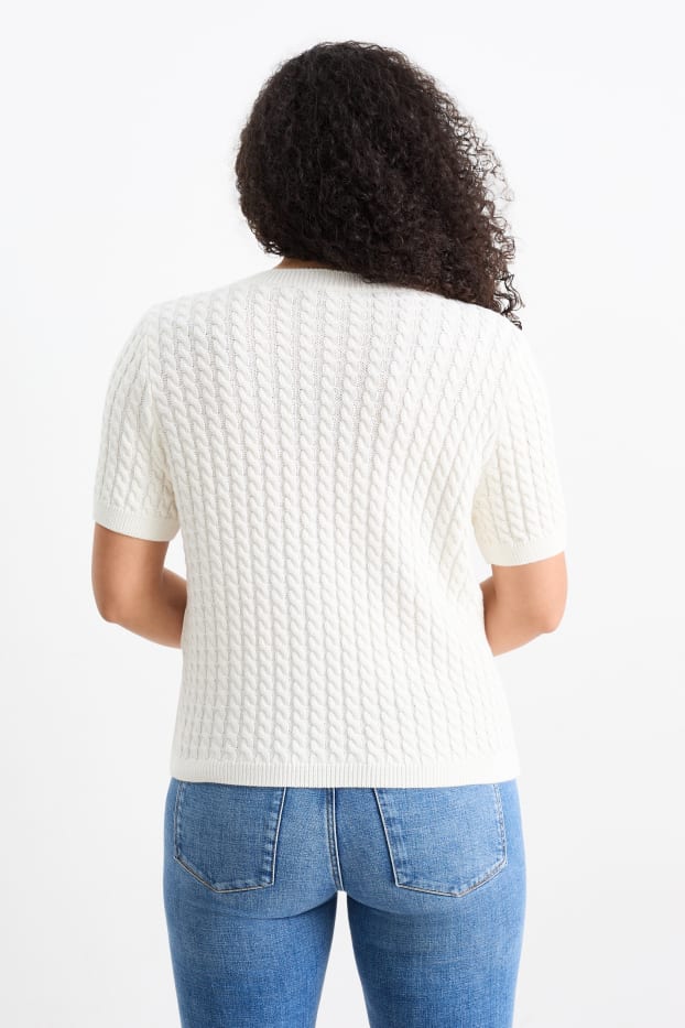 Femmes - Gilet en maille - motif tressé - blanc crème