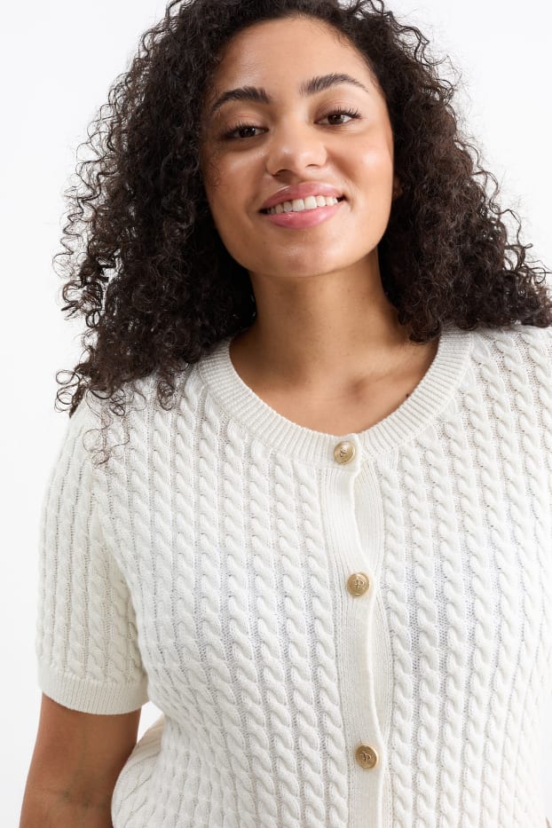Femmes - Gilet en maille - motif tressé - blanc crème